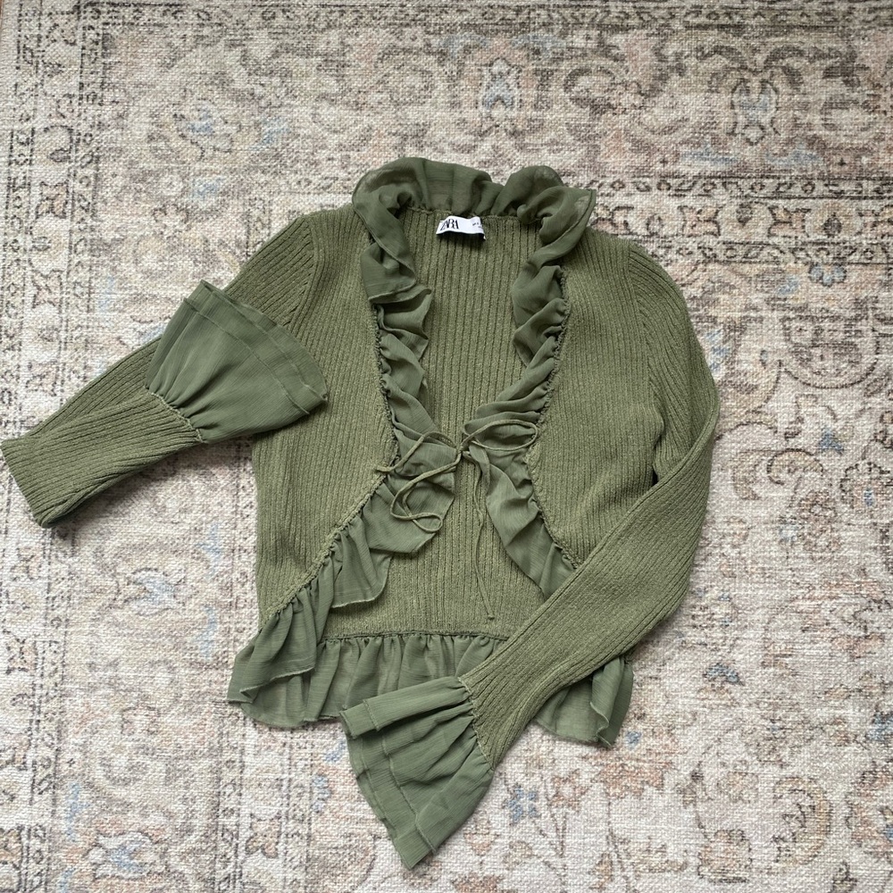 Olive Green Ruffled Women's Sweater